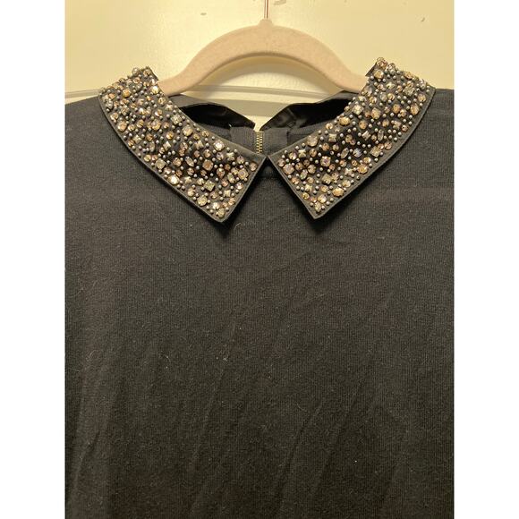 Halogen Women’s Petite Embellished Collar Trim Pullover Sweater Size M Black - Picture 2 of 4